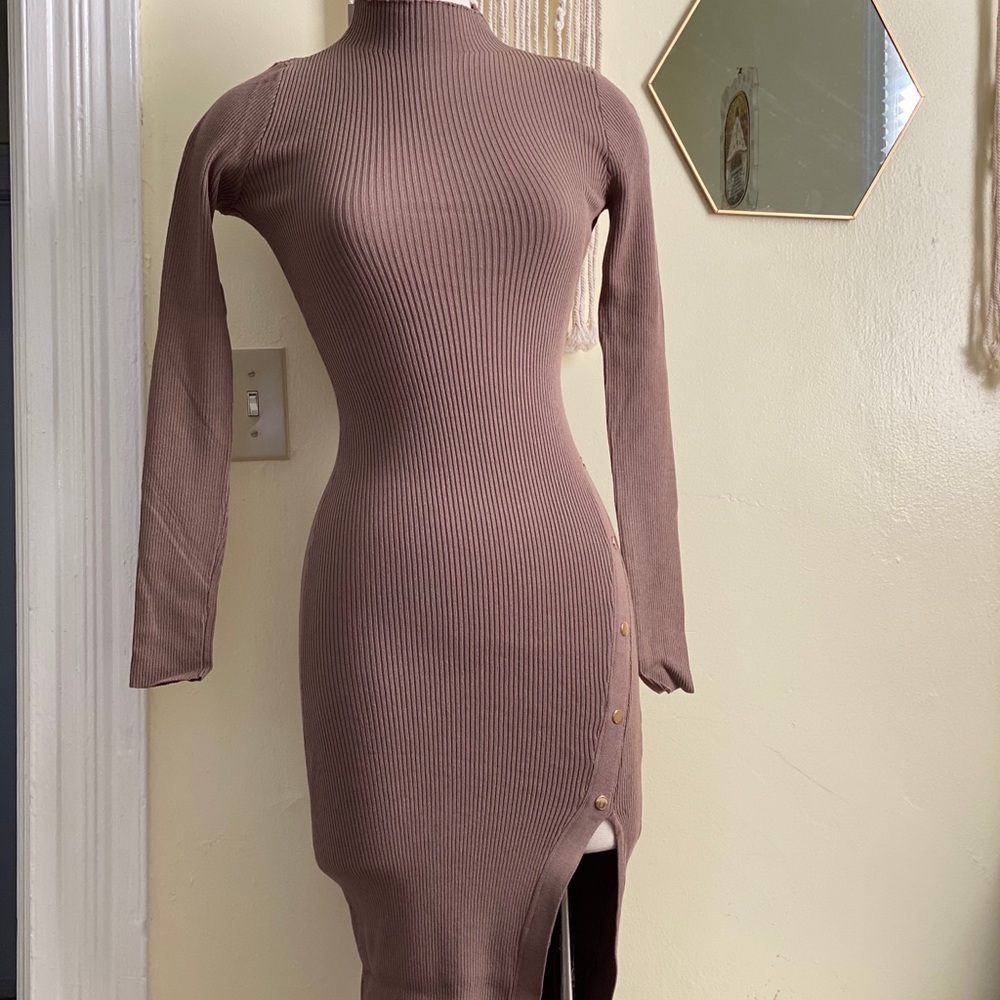 Asymmetric Mock Neck MIDI dress